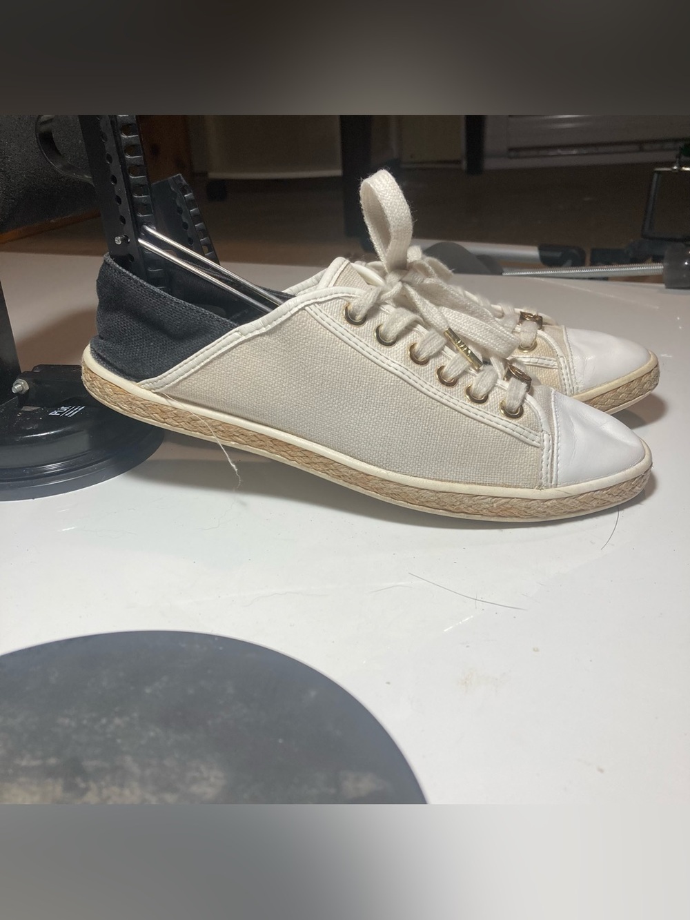 Michael Kors Canvas Lace-Up Sneakers in Cream and Black - Womens